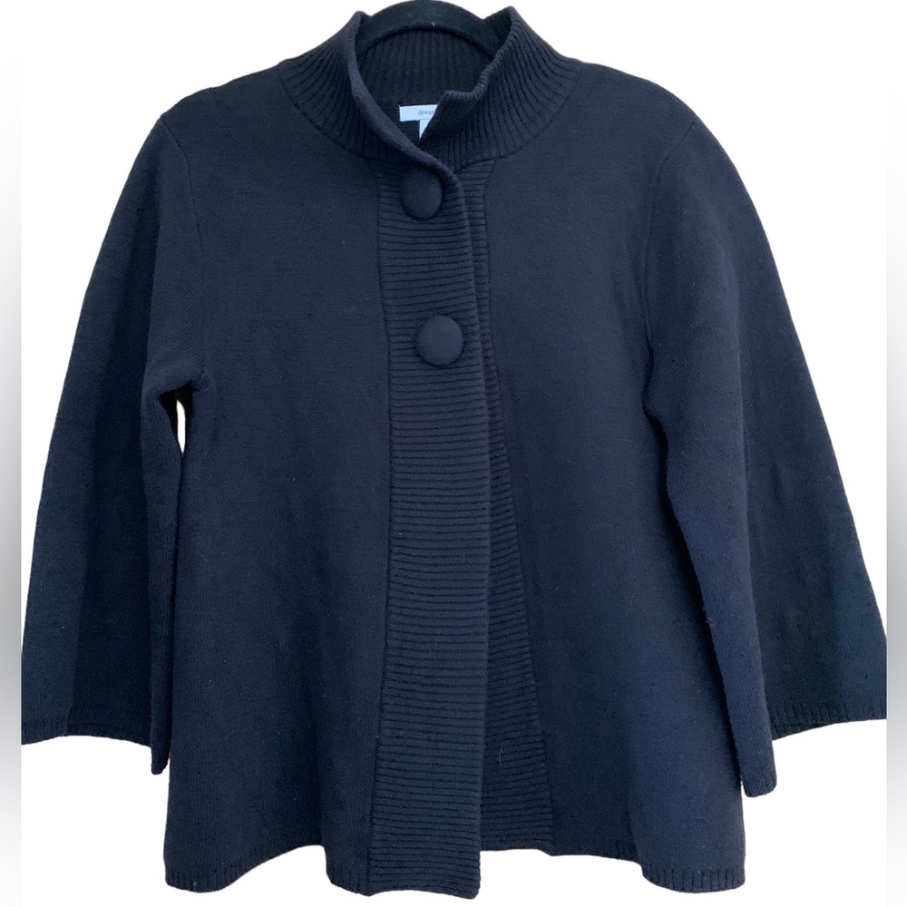 Christopher and Banks Black Knit Sweater Blazer Jacket 3/4 Sleeves Womens Size L